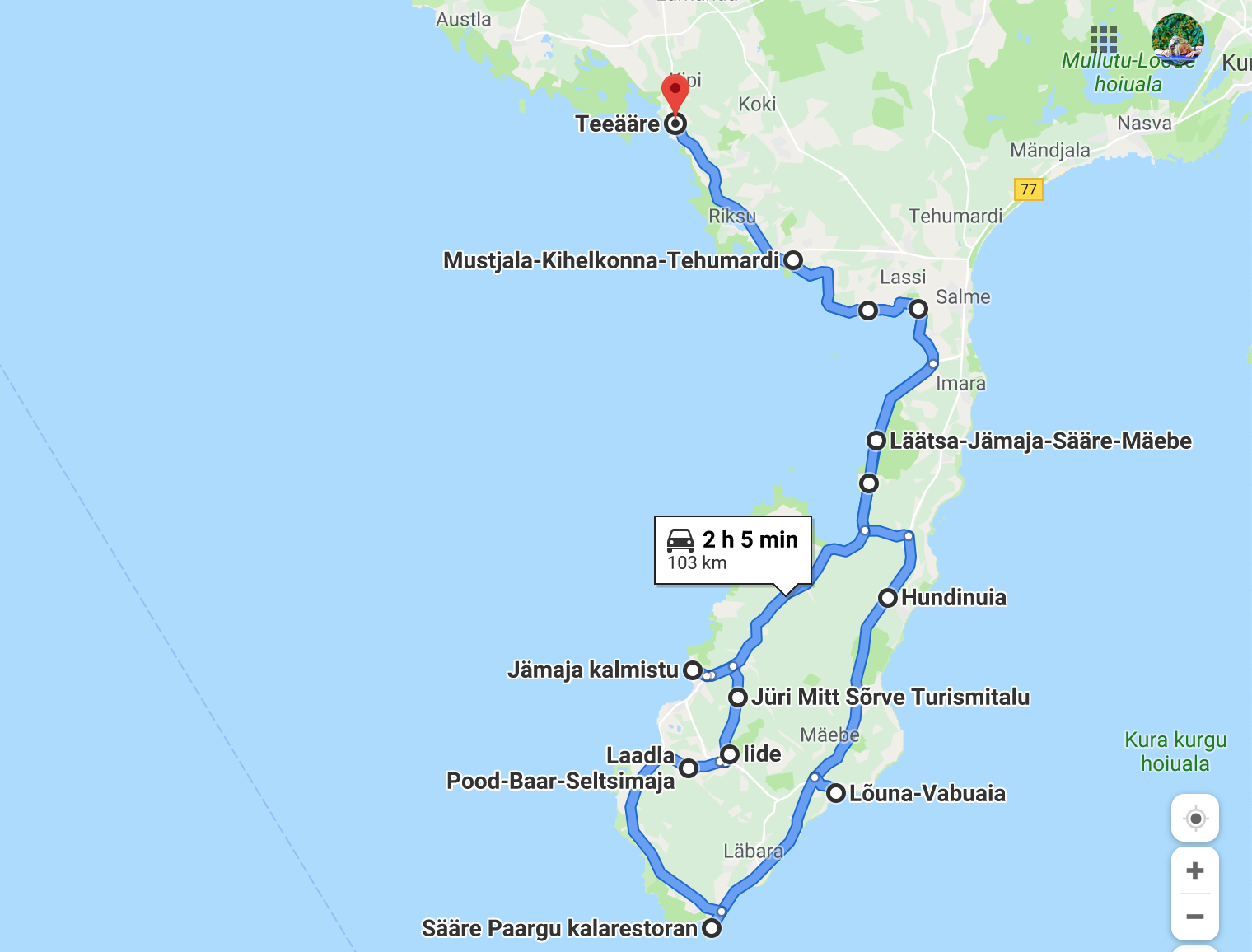google maps teekond