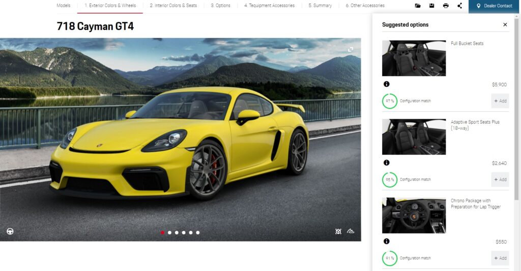 Porsche Cayman GT4 mudelikonfiguraator